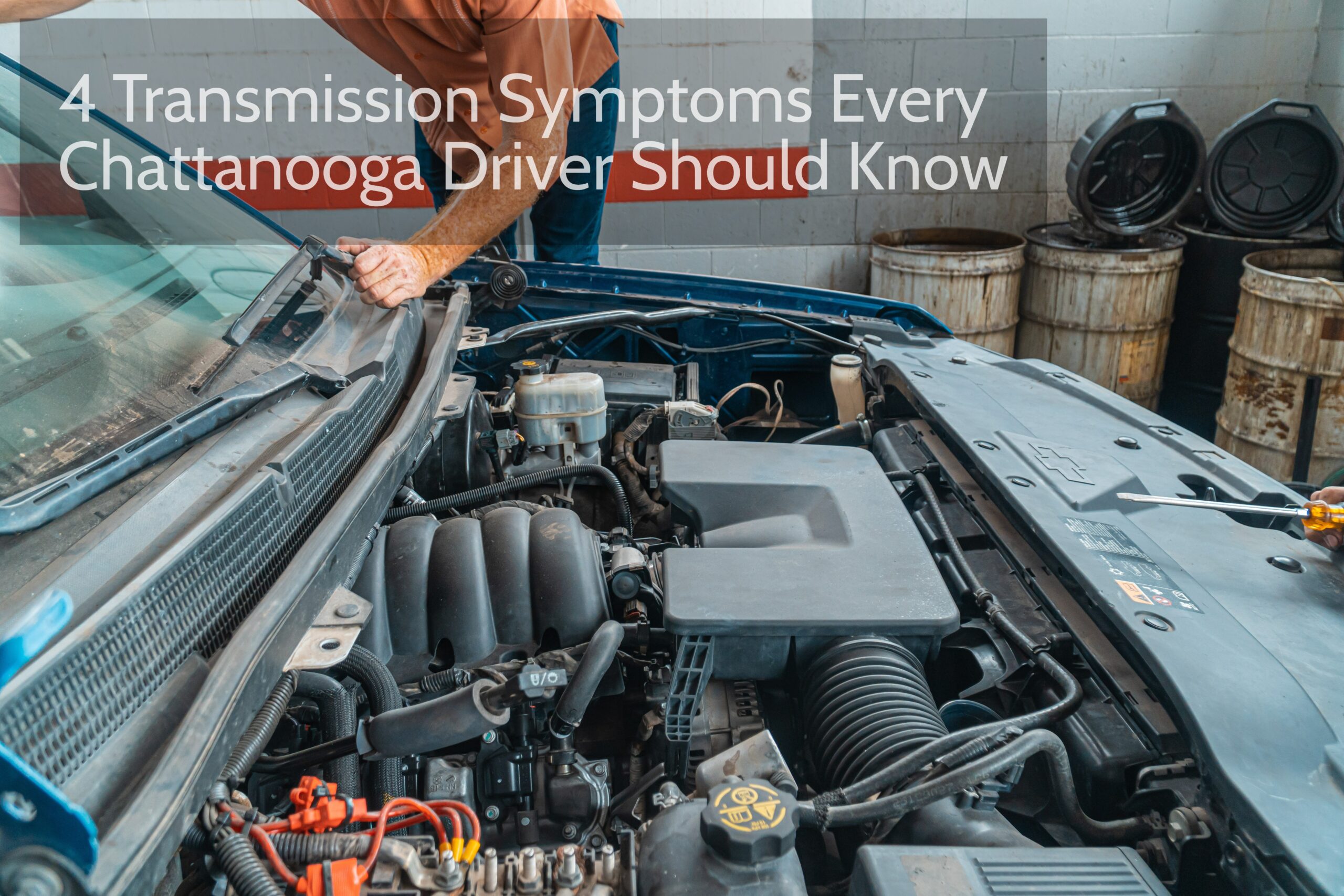 Check transmission symptoms in a car engine under the open hood